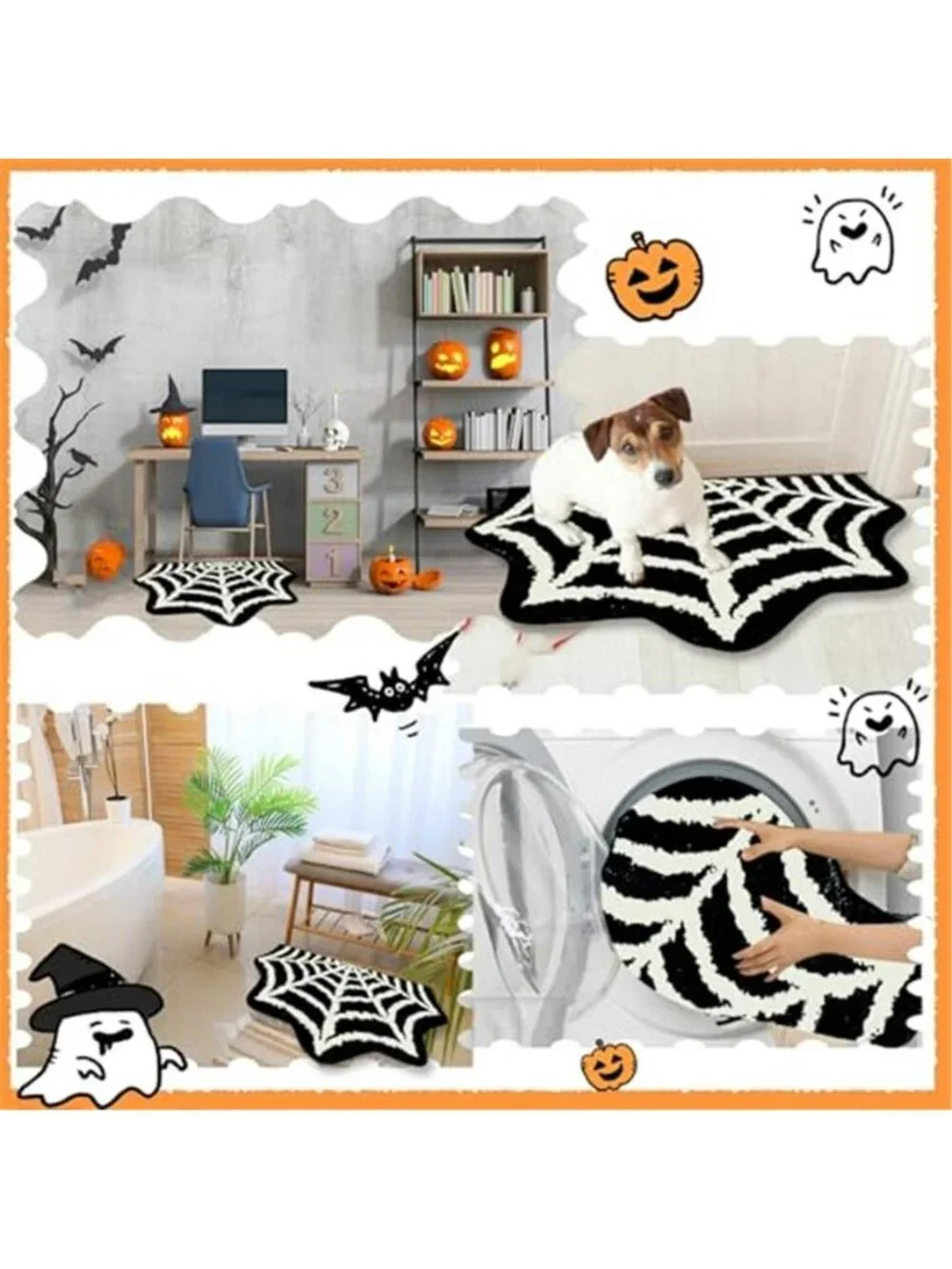 Spider Web Bath Mat Rug,31x20 Inch Halloween Bathing Mat Non-Slip